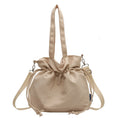 Drawstring Canvas Bucket Tote with Crossbody Strap - Cream