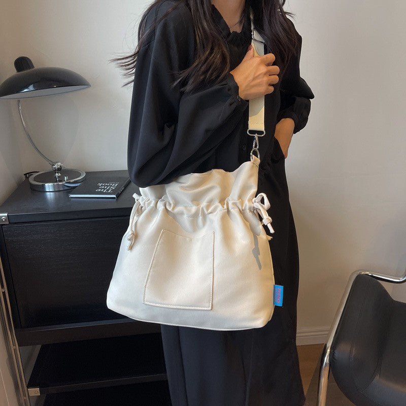 Drawstring Canvas Bucket Tote with Crossbody Strap
