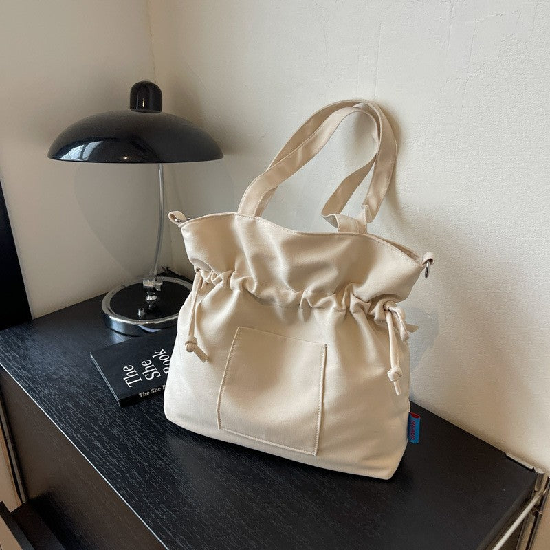 Drawstring Canvas Bucket Tote with Crossbody Strap