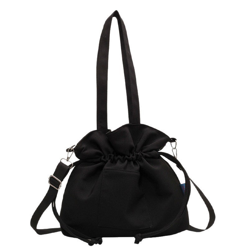 Drawstring Canvas Bucket Tote with Crossbody Strap