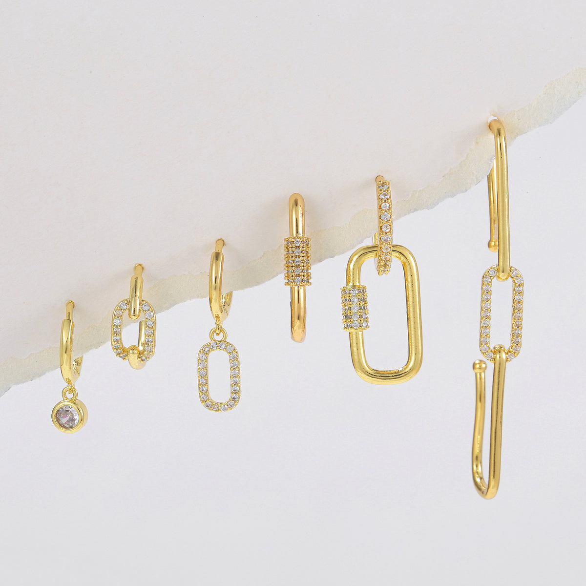 Geometric Paperclip Huggie Earring Set - Gold - 2