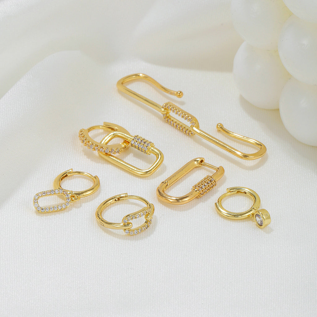 Geometric Paperclip Huggie Earring Set - Gold - 3