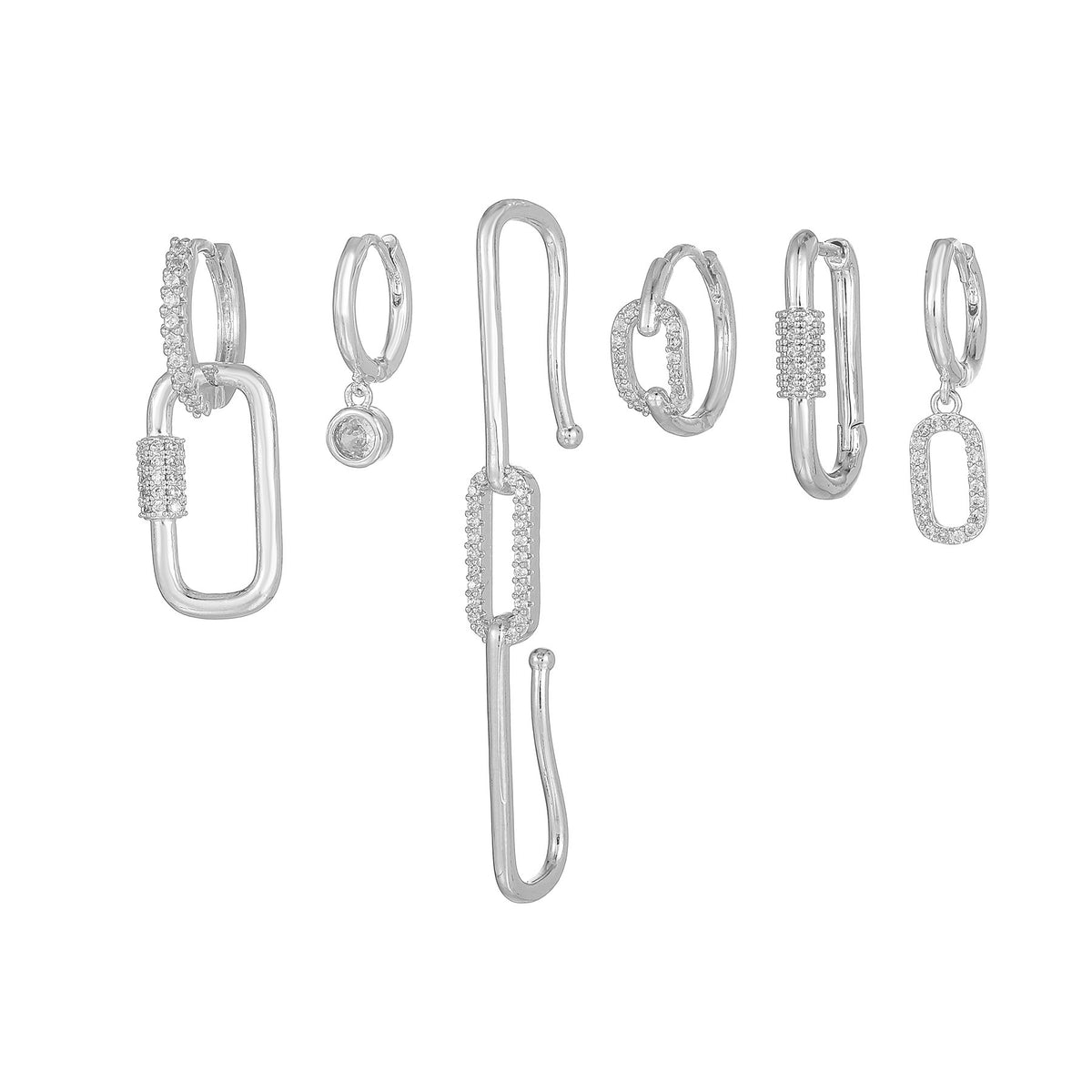 Geometric Paperclip Huggie Earring Set - White
