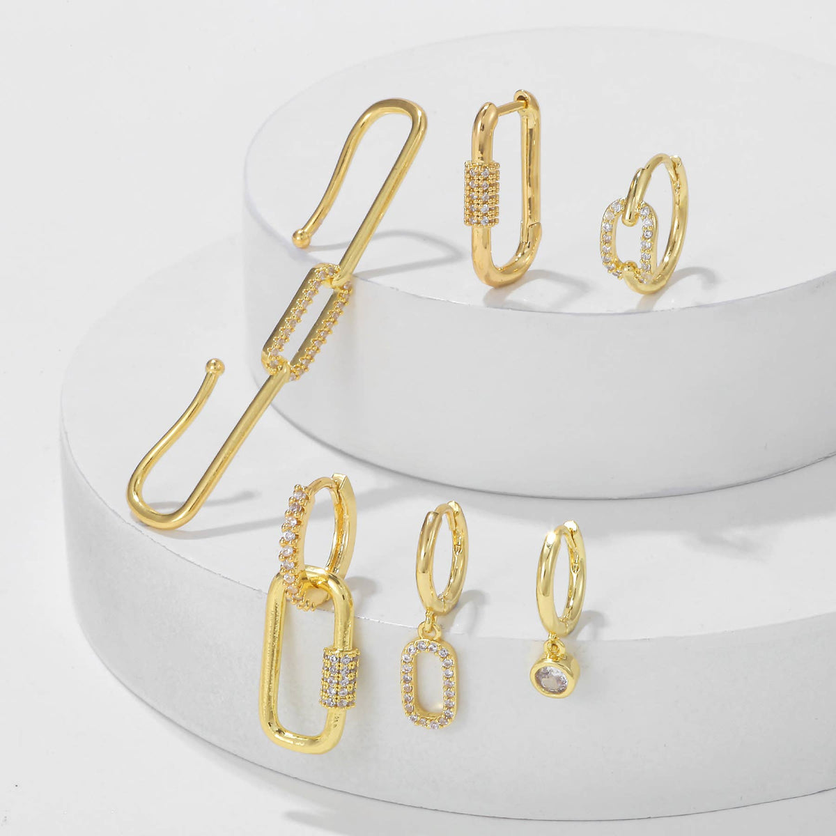 Geometric Paperclip Huggie Earring Set