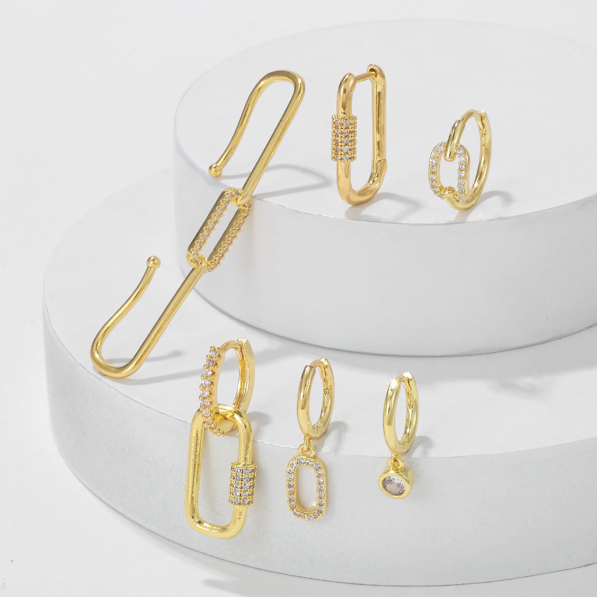 Geometric Paperclip Huggie Earring Set - view 1