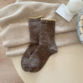 Heart Dot Scalloped Trim Crew Socks - Coffee