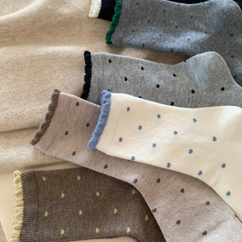 Heart Dot Scalloped Trim Crew Socks - view 1