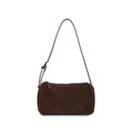 Barrel Shoulder Bag with Knotted Strap - Coffee Suede
