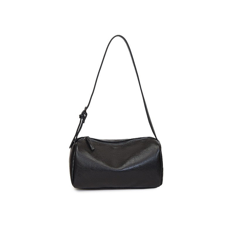 Barrel Shoulder Bag with Knotted Strap - Glossy Black