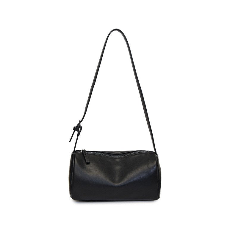 Barrel Shoulder Bag with Knotted Strap - Matte Black