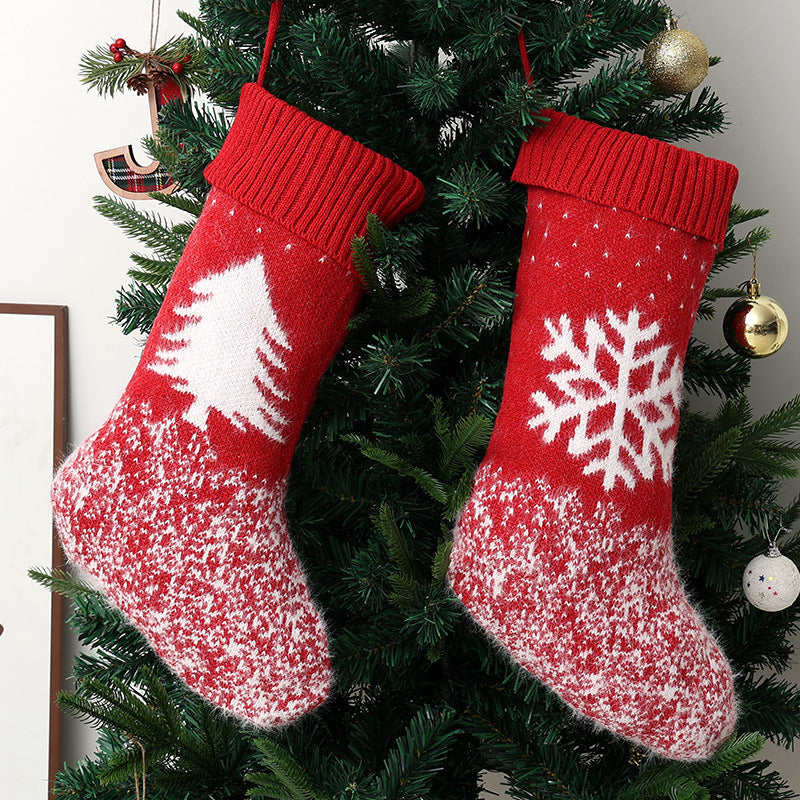 Knit Christmas Stocking Decoration With Ribbed Cuff - Elk