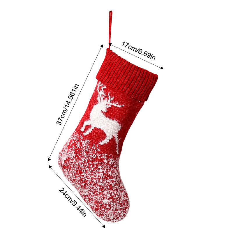 Knit Christmas Stocking Decoration With Ribbed Cuff - Elk - 1