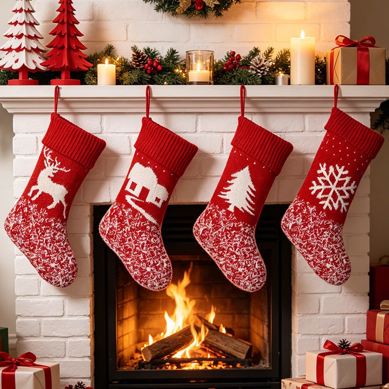 Knit Christmas Stocking Decoration With Ribbed Cuff - Elk - 2