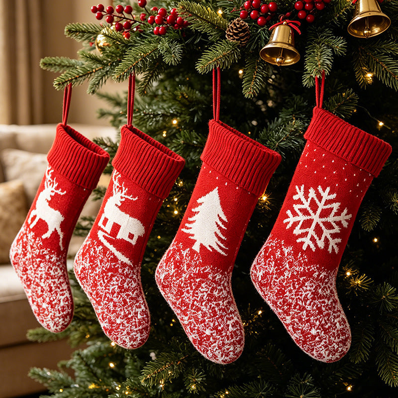 Knit Christmas Stocking Decoration With Ribbed Cuff - Elk - 3