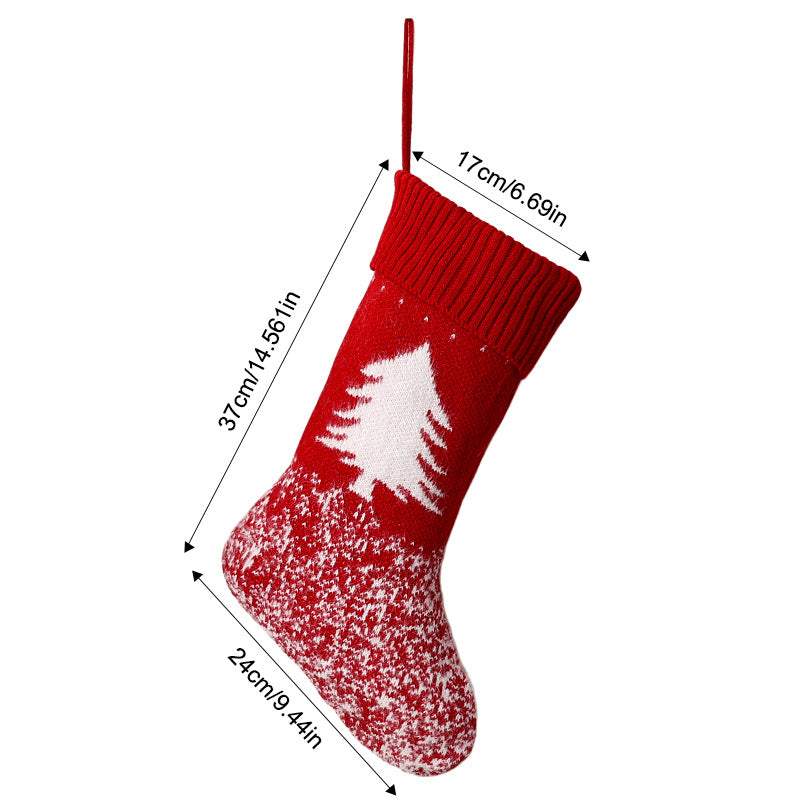 Knit Christmas Stocking Decoration With Ribbed Cuff - Tree