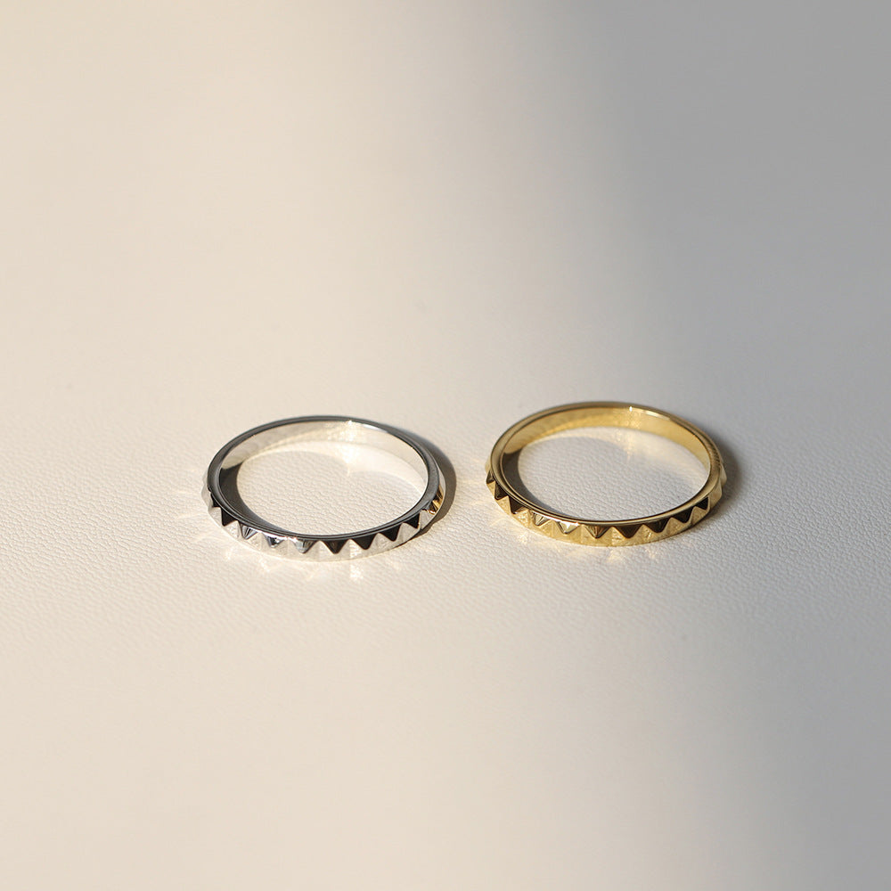 Studded Slim Band Everyday Ring - Silvery - 2