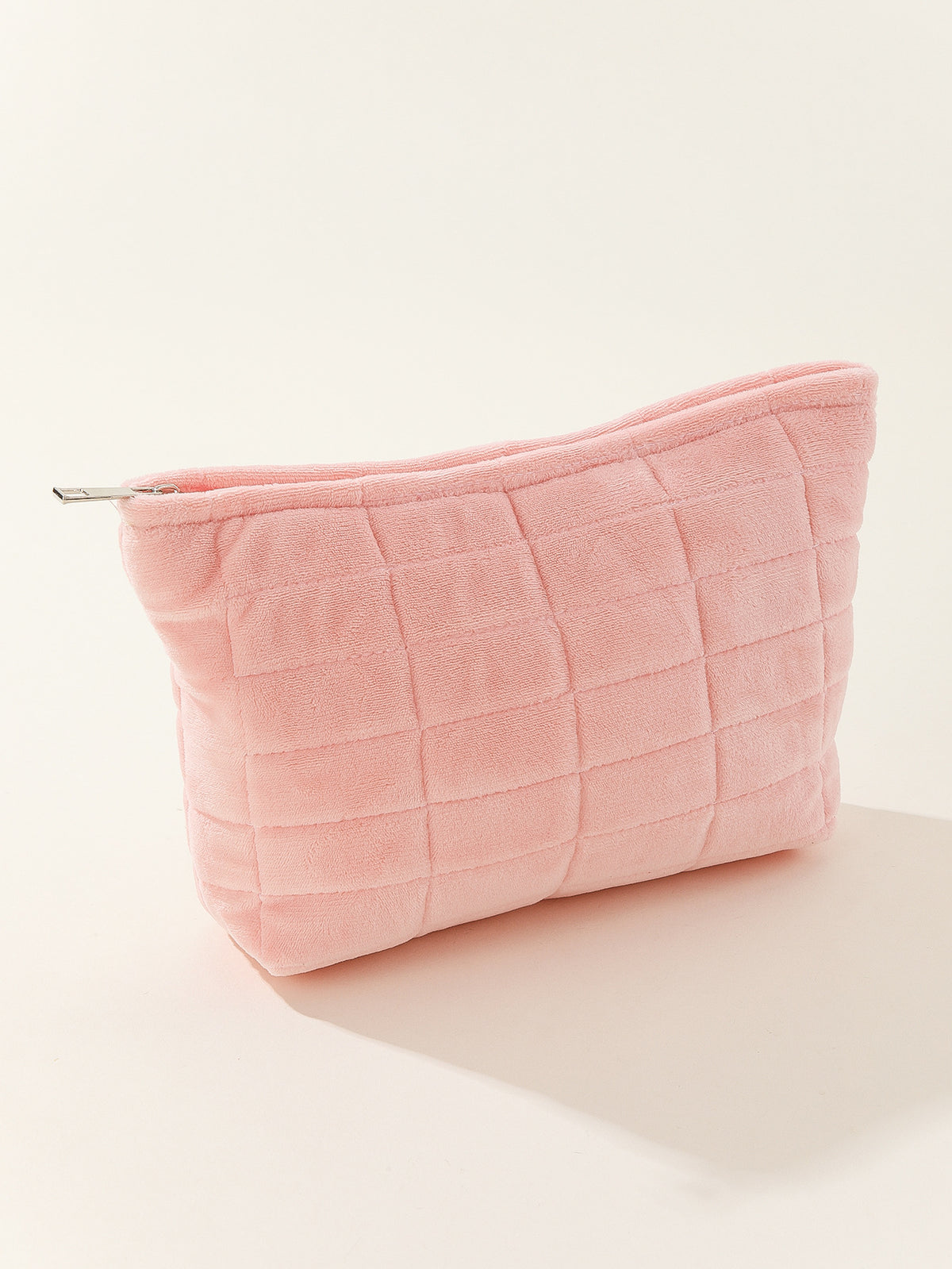 Quilted Knit Zip Cosmetic Pouch - Pink - 1