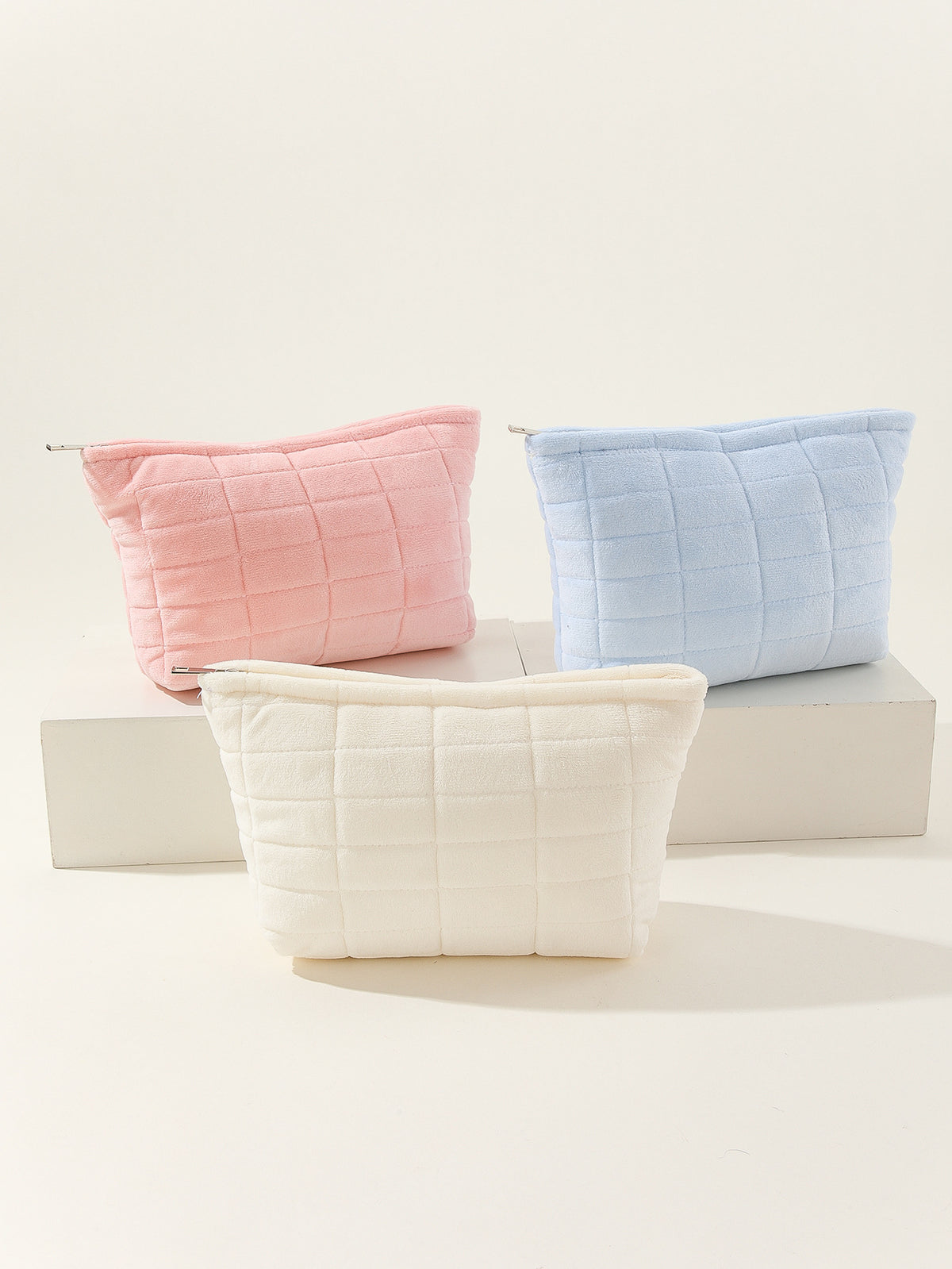 Quilted Knit Zip Cosmetic Pouch