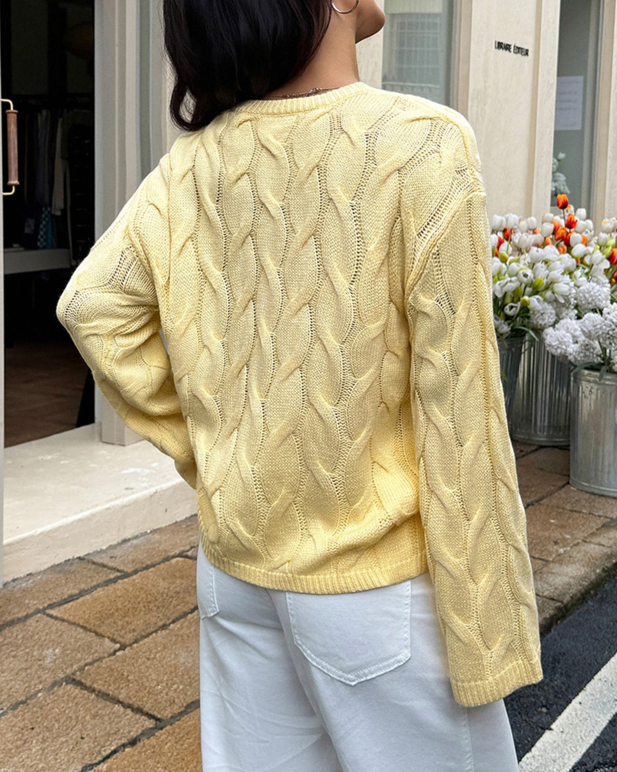 Everyday Cable Knit Crew Neck Sweater - Yellow - 2