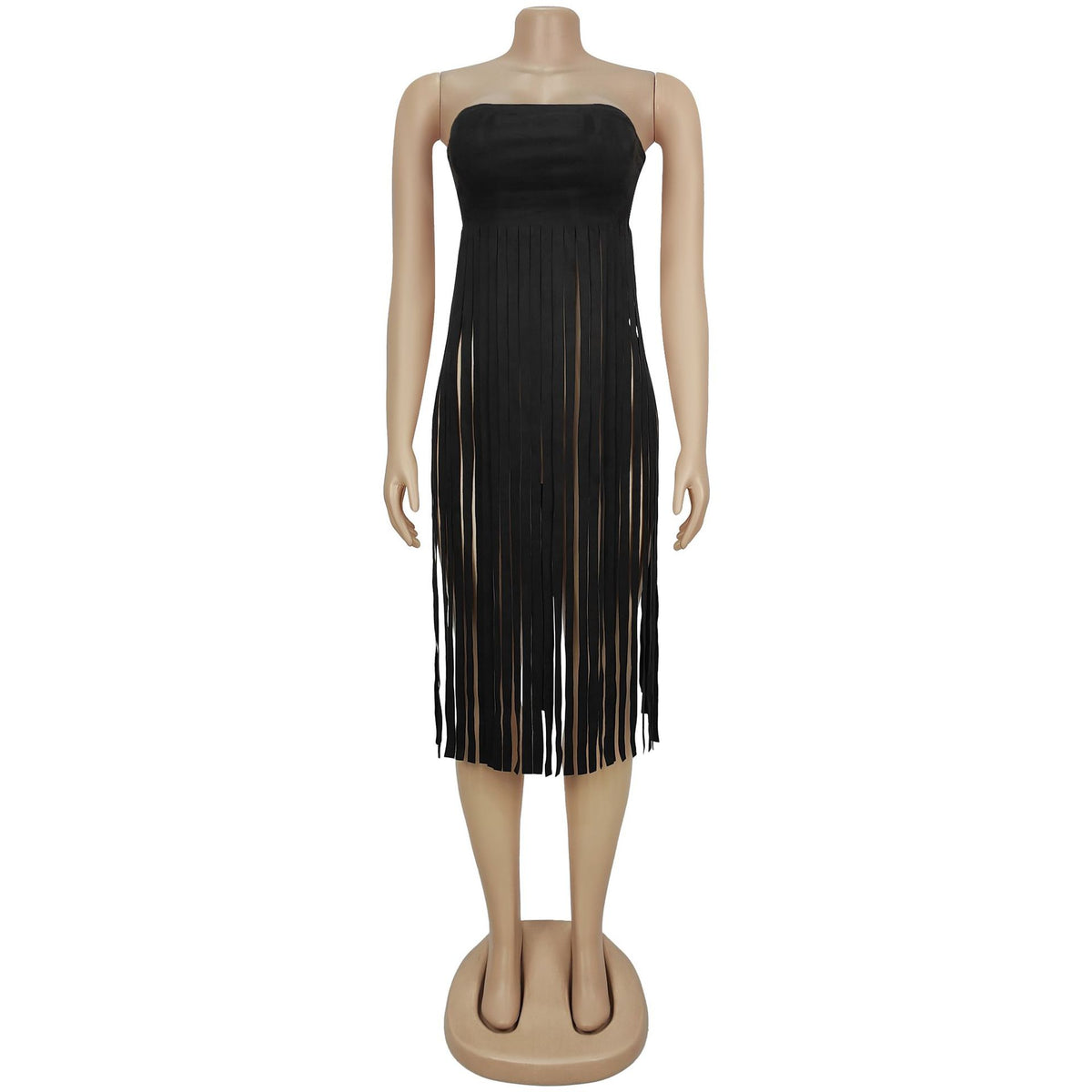 Western Bandeau Top With Long Fringe - Black