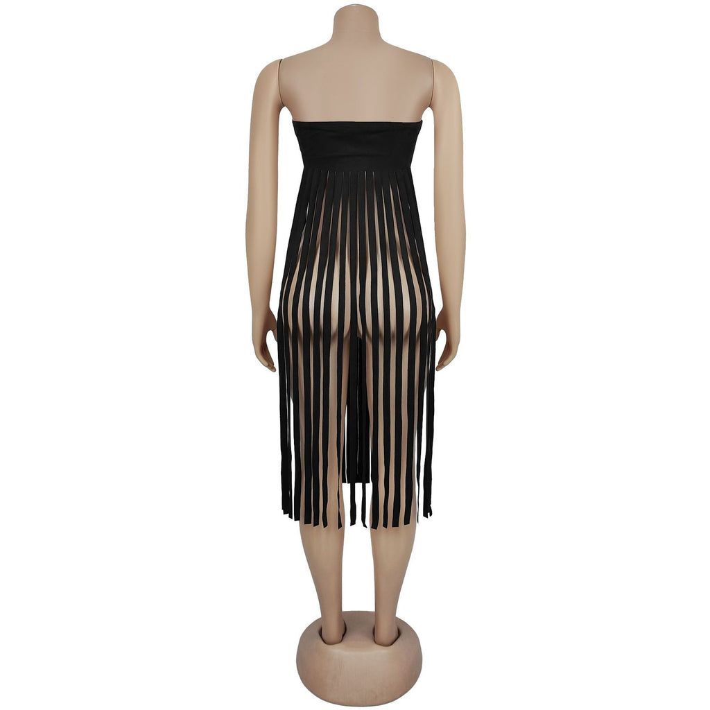 Western Bandeau Top With Long Fringe - Black - 1