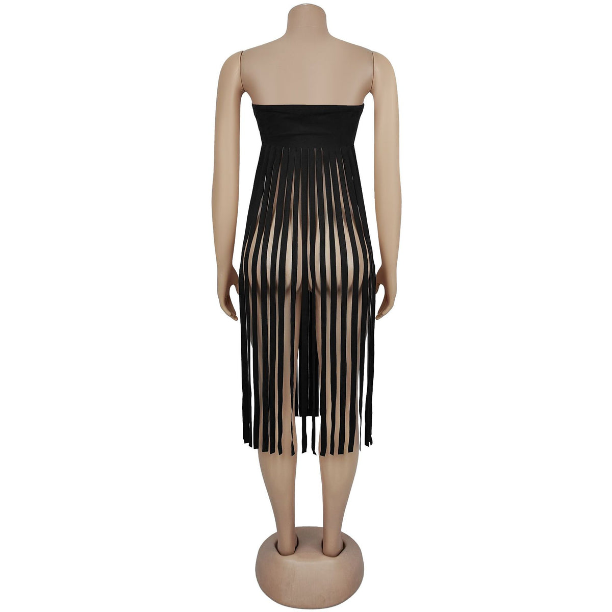 Western Bandeau Top With Long Fringe - Black - 1