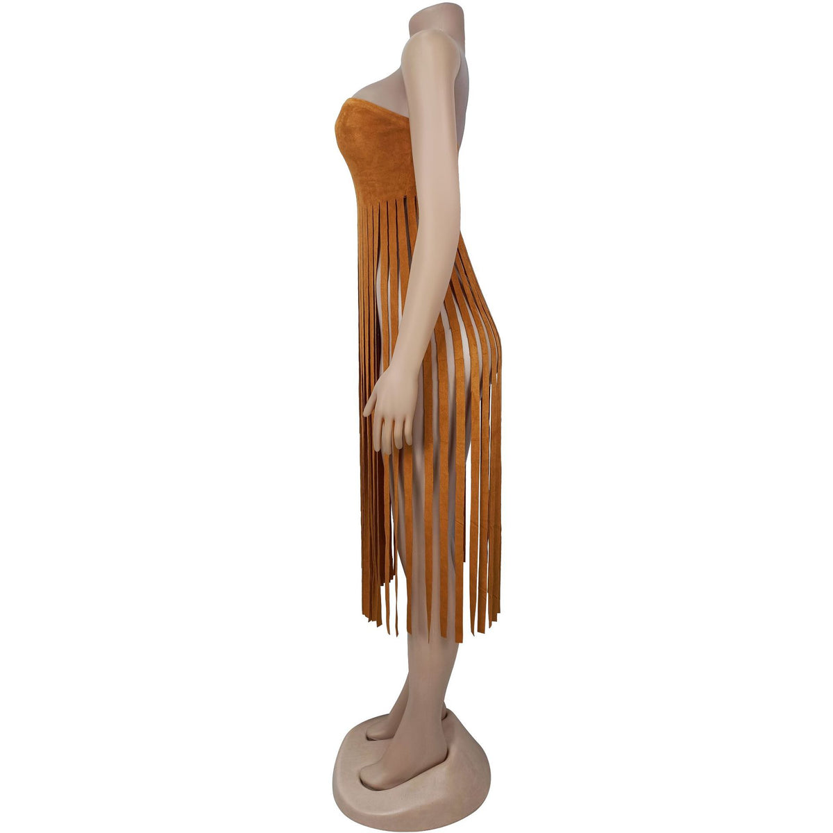 Western Bandeau Top With Long Fringe - Brown - 2