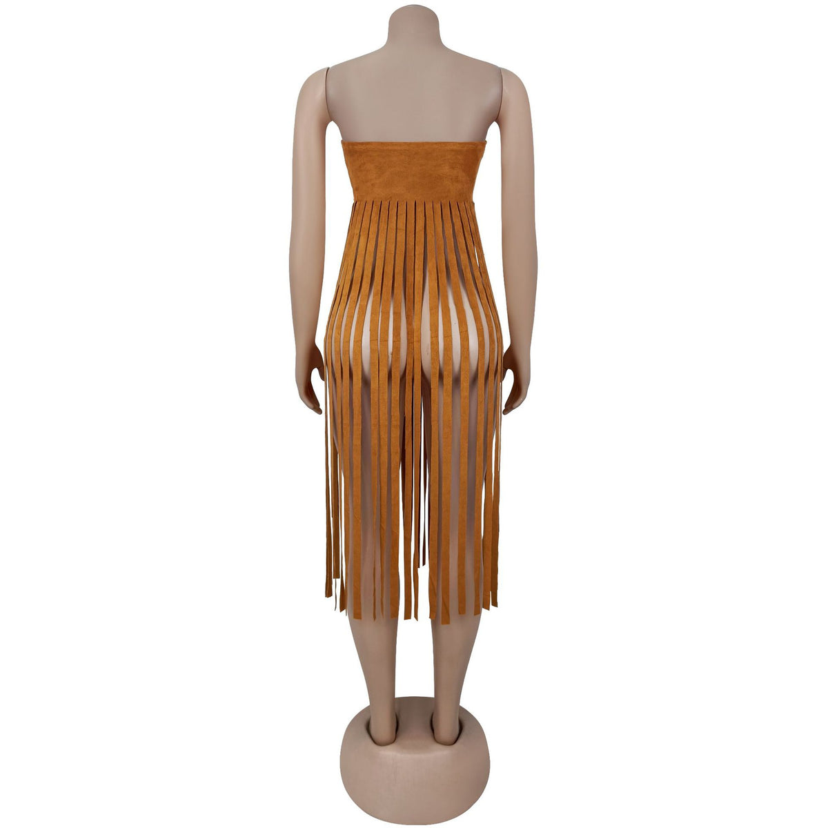 Western Bandeau Top With Long Fringe - Brown - 3