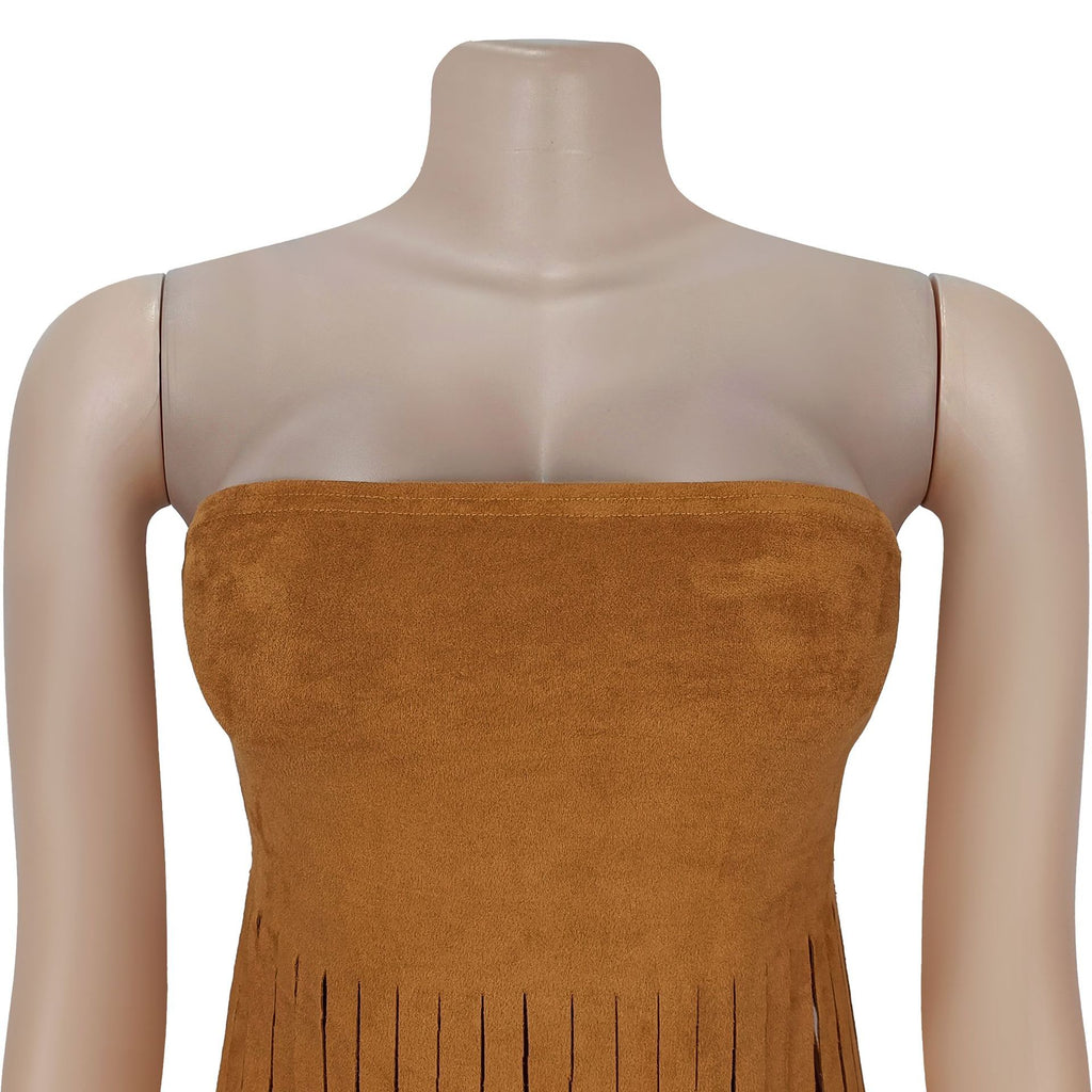 Western Bandeau Top With Long Fringe - Brown - 4