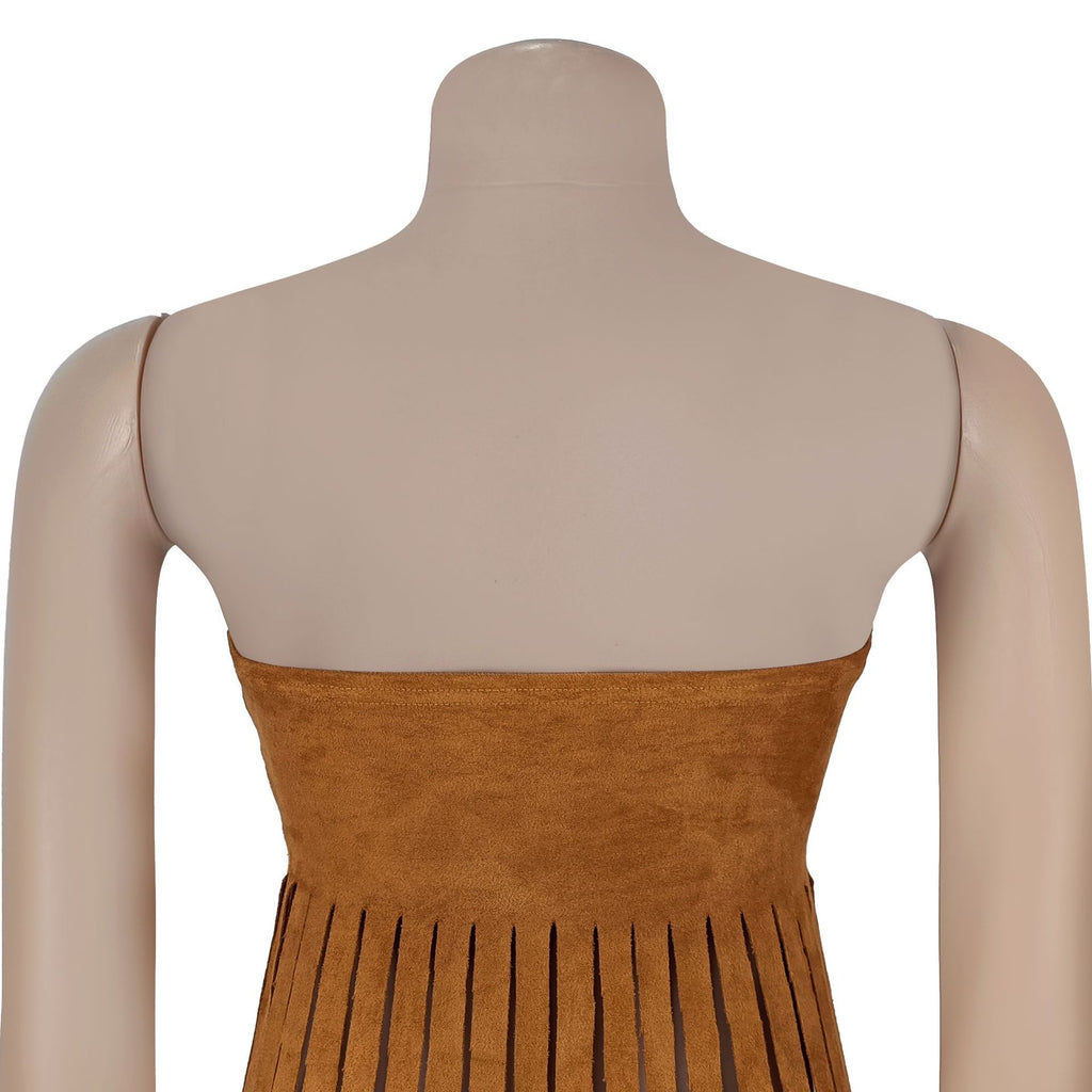 Western Bandeau Top With Long Fringe - Brown - 5