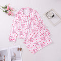 Bow Heart Print Long Sleeve Pajama Set - Pink
