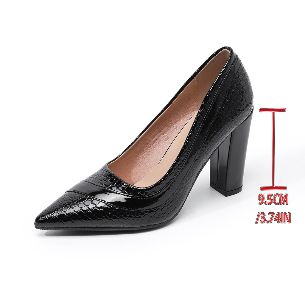 Croc Embossed Pointed Toe Block Heel Pumps