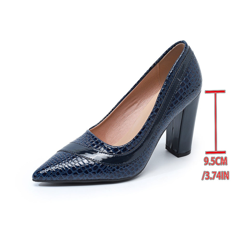 Croc Embossed Pointed Toe Block Heel Pumps
