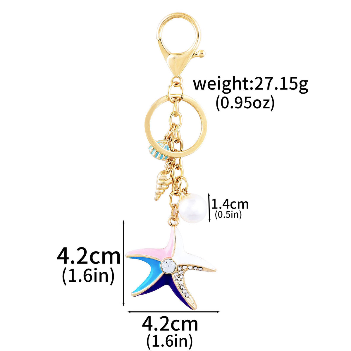 Enamel Starfish Pearl Drop Keychain - Gold