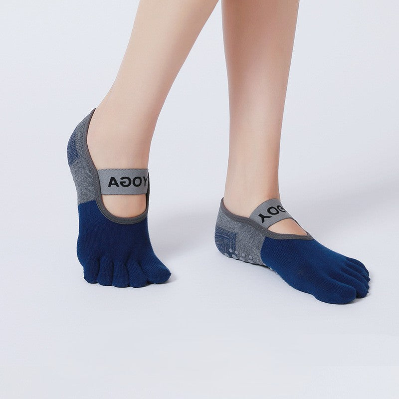 Non Slip Grip Yoga Toe Socks - NavyBlue