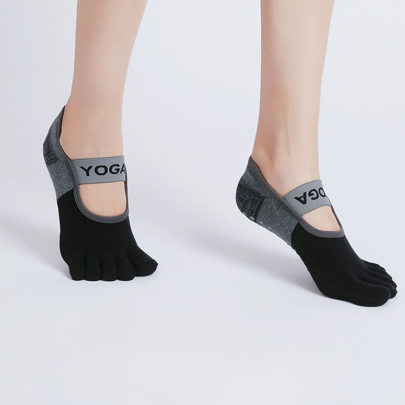 Non Slip Grip Yoga Toe Socks - black