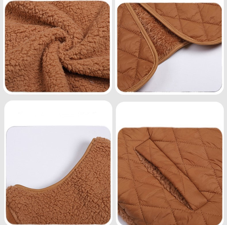 Sherpa Lapel Diamond Quilted Open Front Vest - Camel - 3