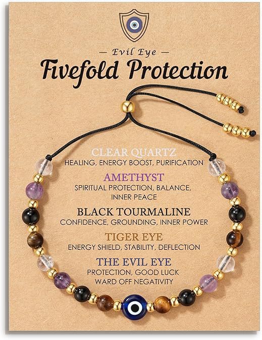 Evil Eye Stone Beaded Bracelet with Gift Card - Color_01