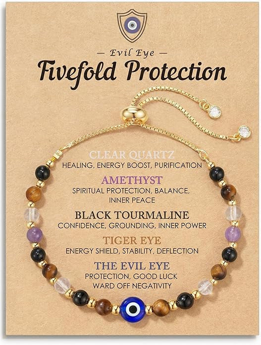 Evil Eye Stone Beaded Bracelet with Gift Card - Color_04