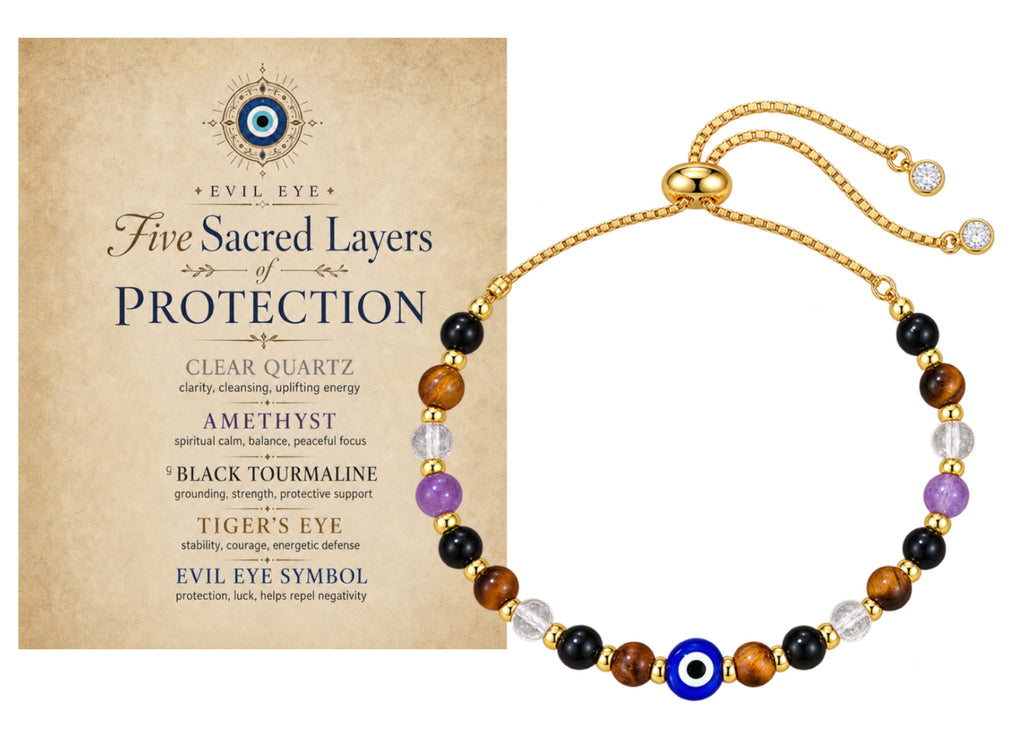 Evil Eye Stone Beaded Bracelet with Gift Card - Color_05