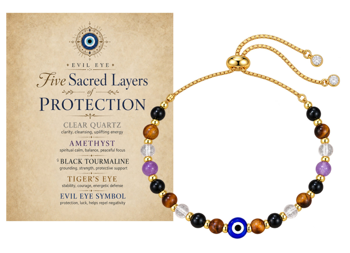 Evil Eye Stone Beaded Bracelet with Gift Card - Color_05