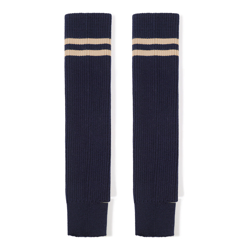 Varsity Stripe Ribbed Knit Sock Sleeves - Deep-Blue