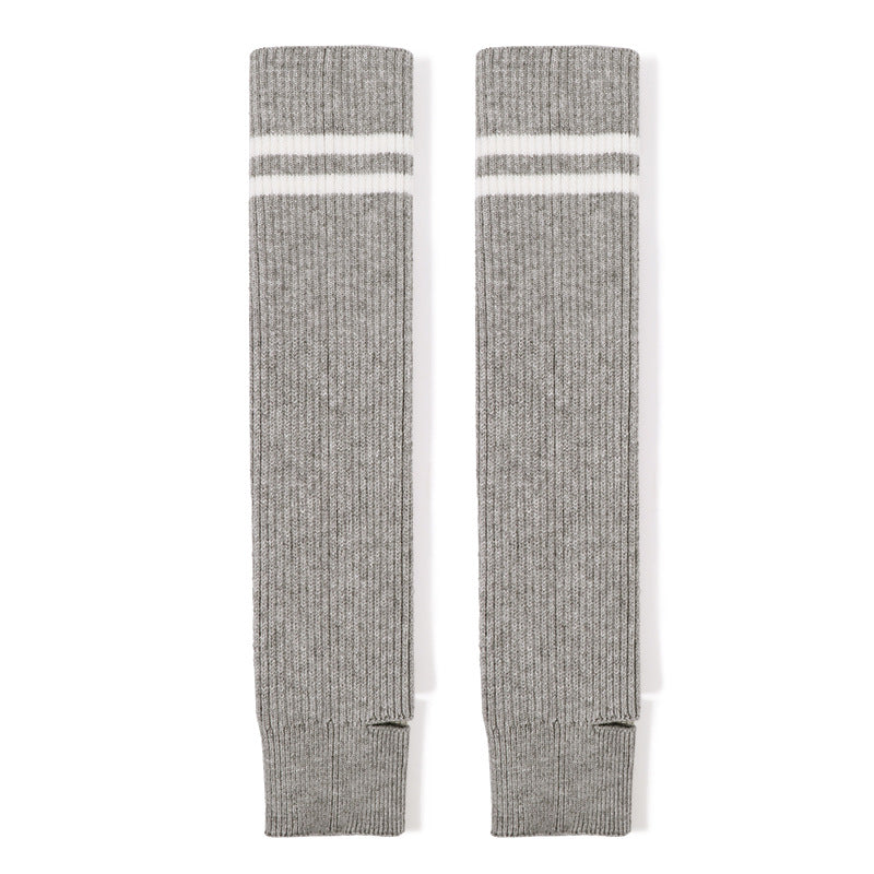 Varsity Stripe Ribbed Knit Sock Sleeves - Grey