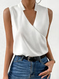 Sleeveless Surplice V Neck Tee - White