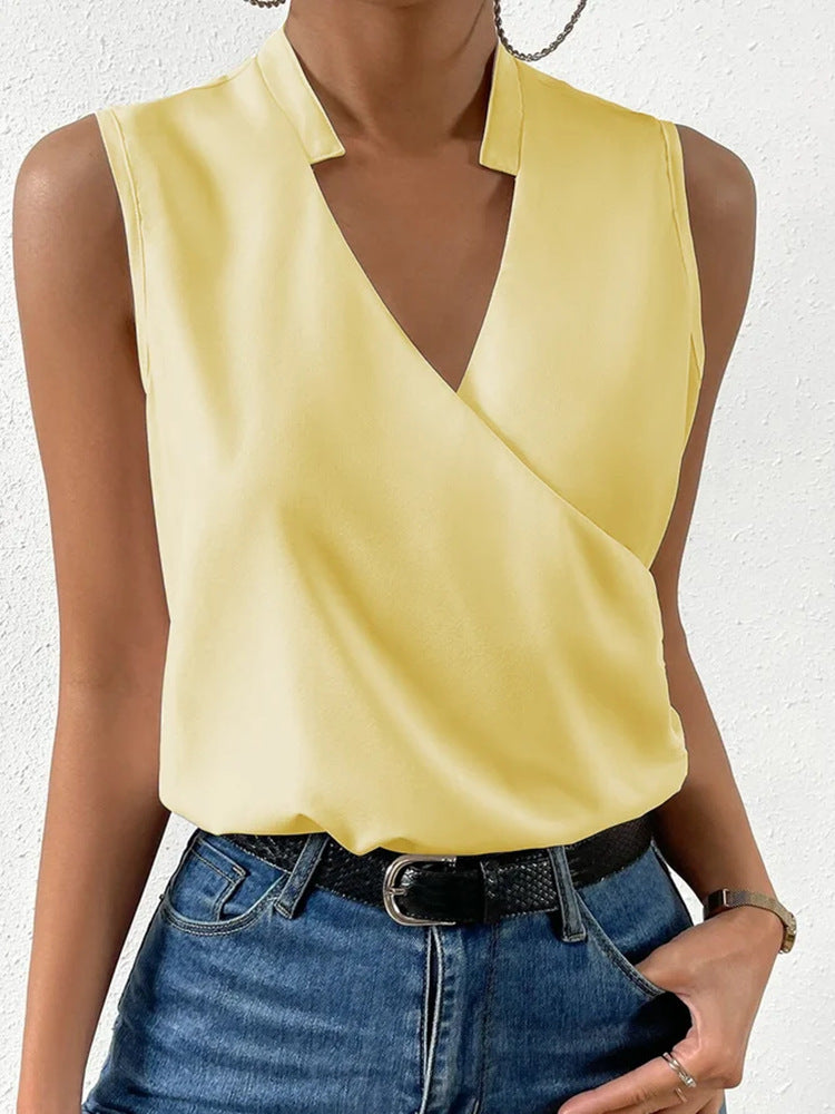 Sleeveless Surplice V Neck Tee - Yellow
