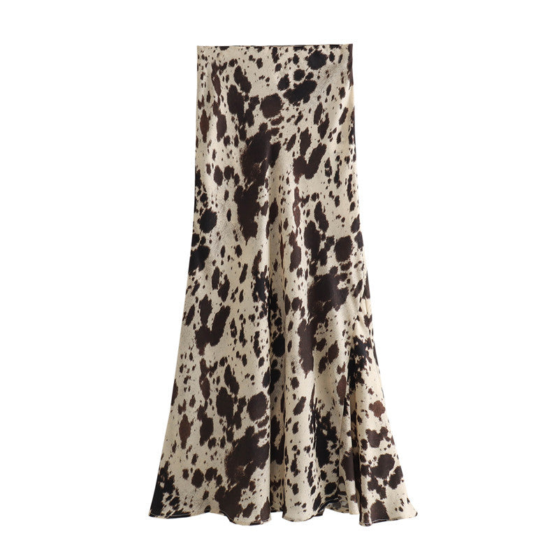 Western Cow Print Bias Cut Maxi Skirt - Cow - 1