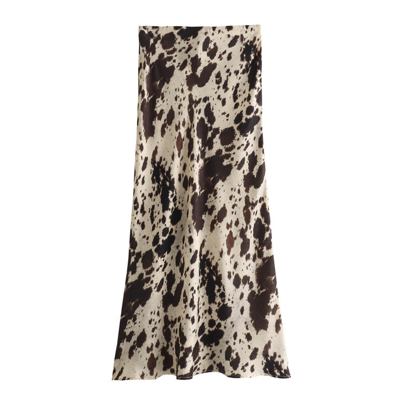 Western Cow Print Bias Cut Maxi Skirt - Cow - 2