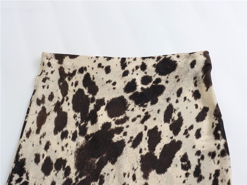 Western Cow Print Bias Cut Maxi Skirt - Cow - 3