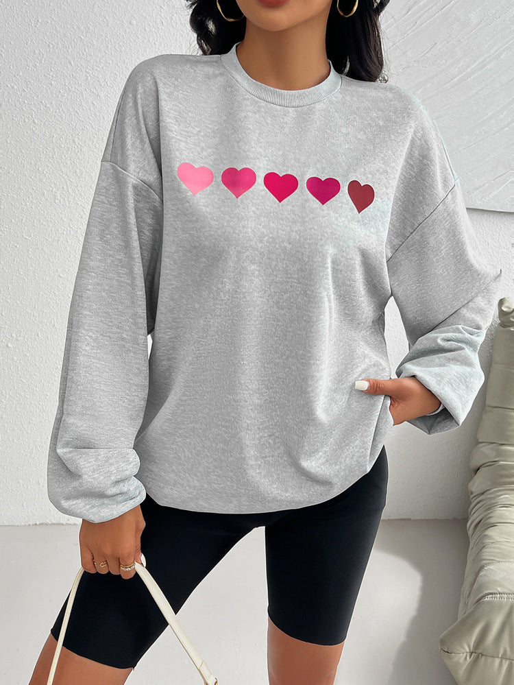 Ombre Heart Graphic Oversized Sweatshirt - Grey