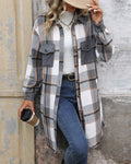 Longline Plaid Shacket Coat With Sherpa Collar - Grey